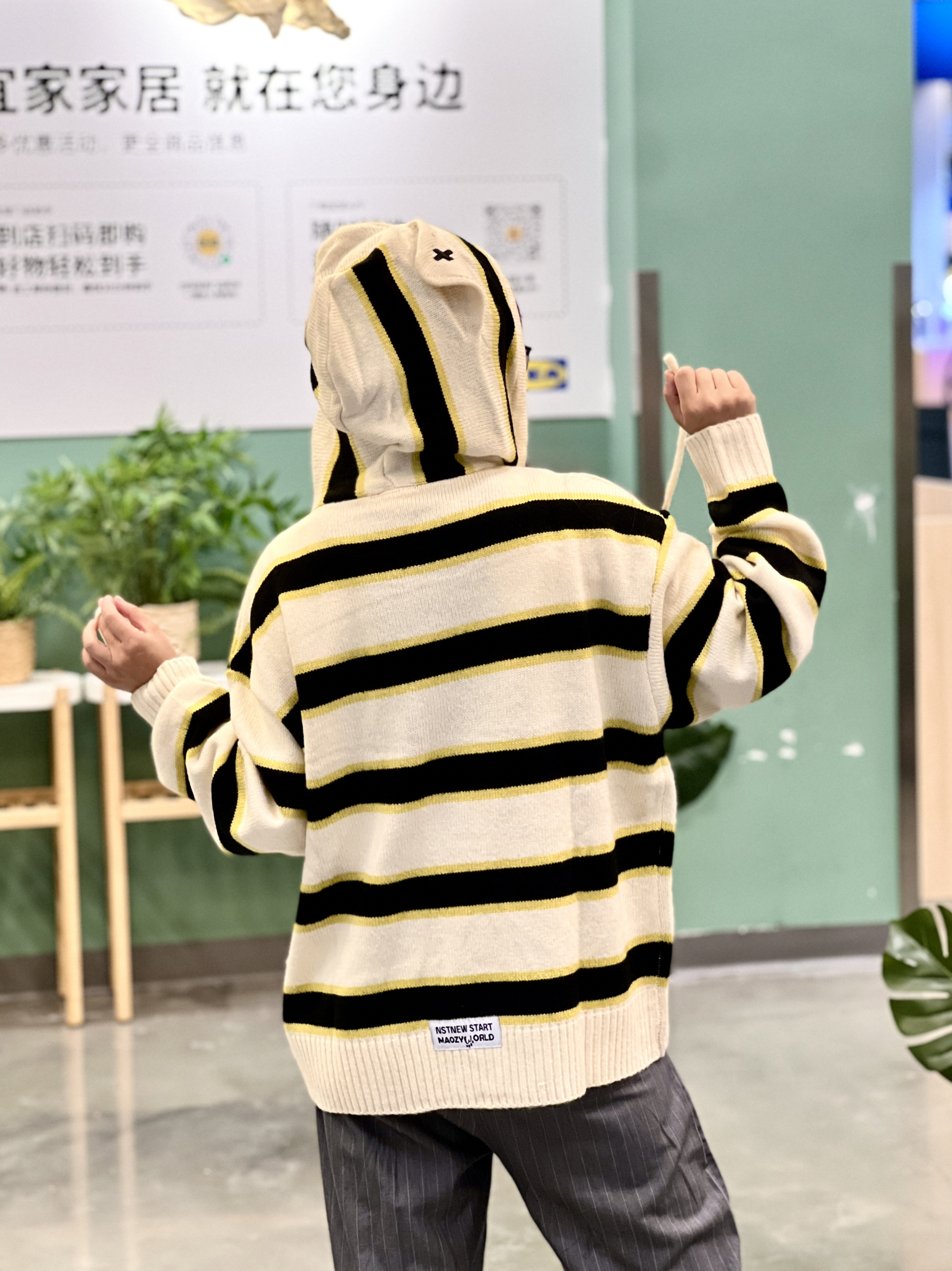 158 52kg｜穿上🐱小猫条纹毛衣开衫是这样的
