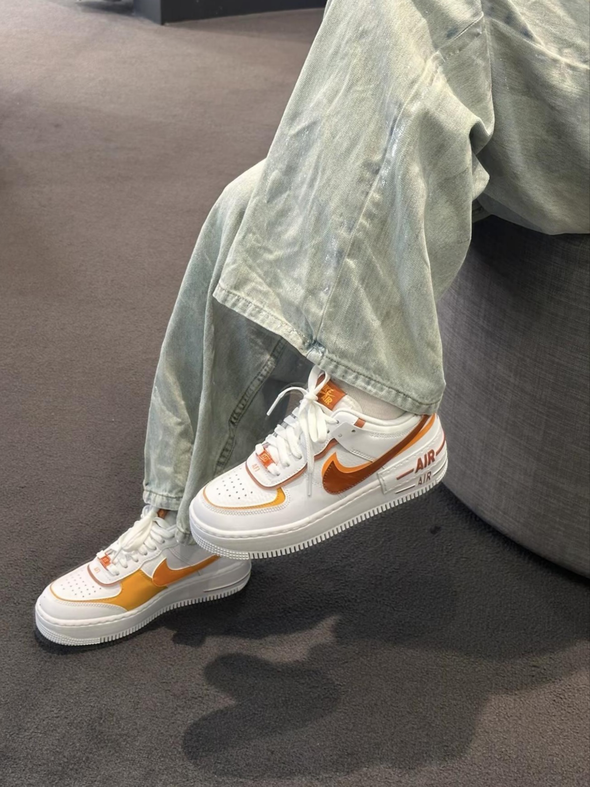 Nike Air Force 1Shadow 橙白配色