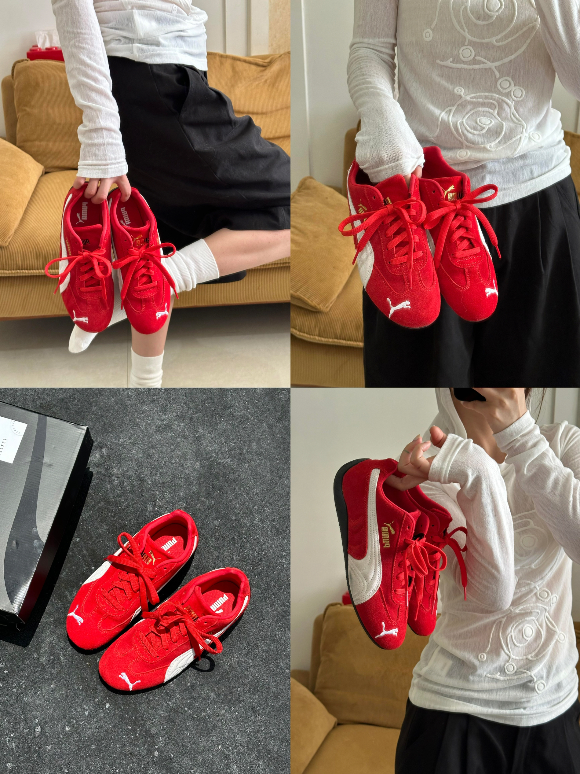 甜酷出街/约会穿搭｜PUMA红拼白复古鞋 元气显白神器