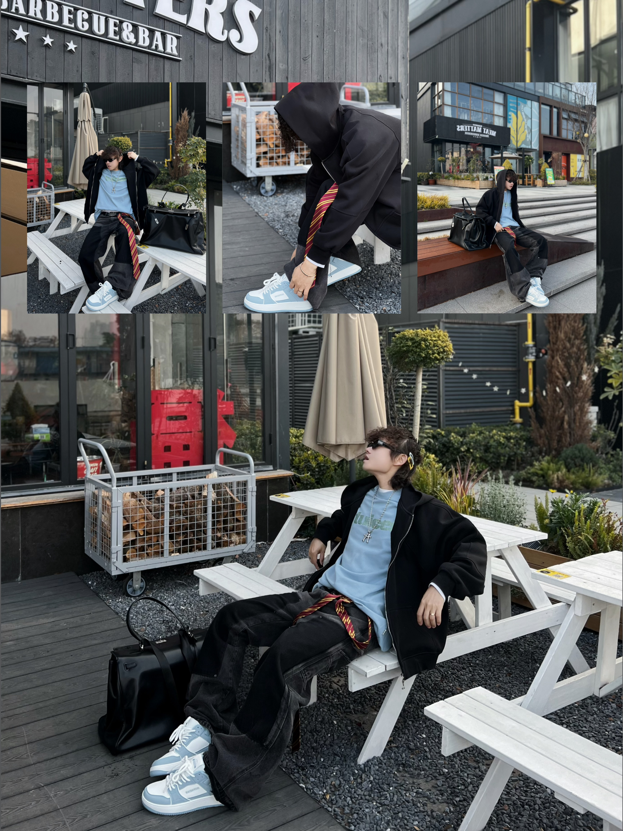 春季美式街头公式｜黑+浅蓝也太会了吧！