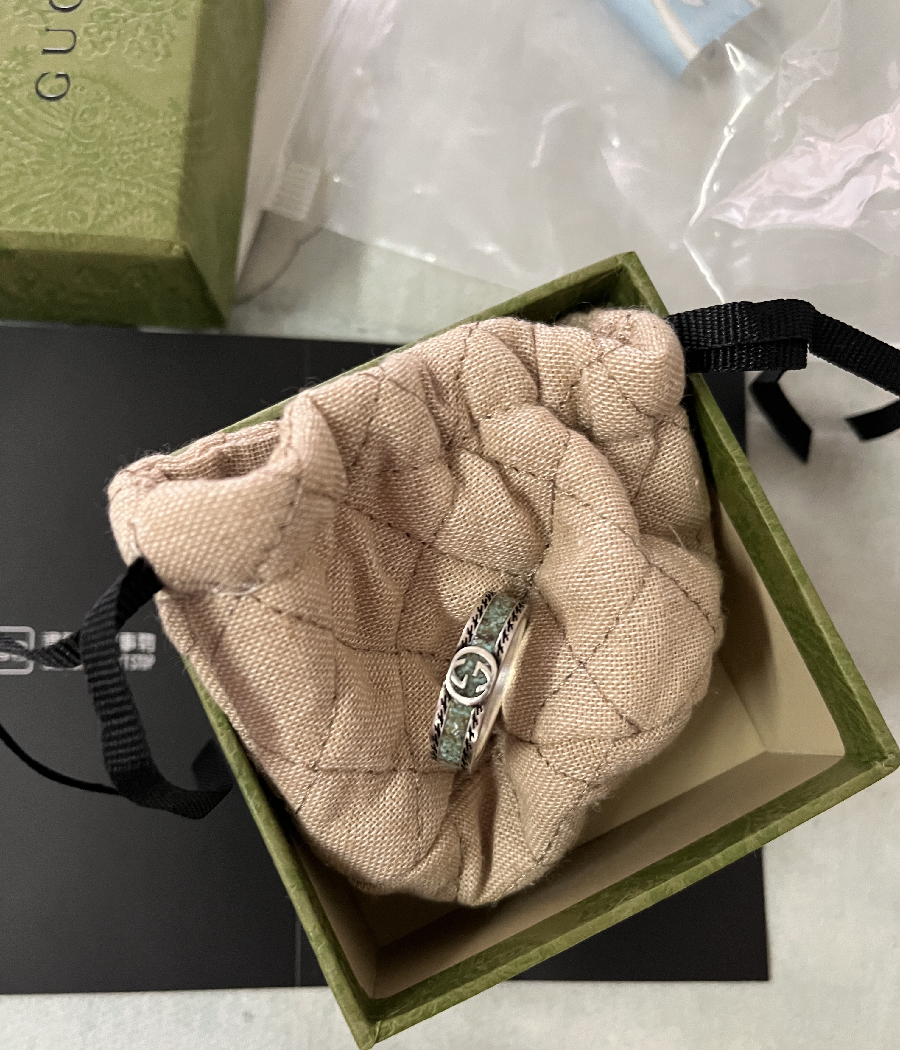 Gucci古驰珐琅款经典银戒