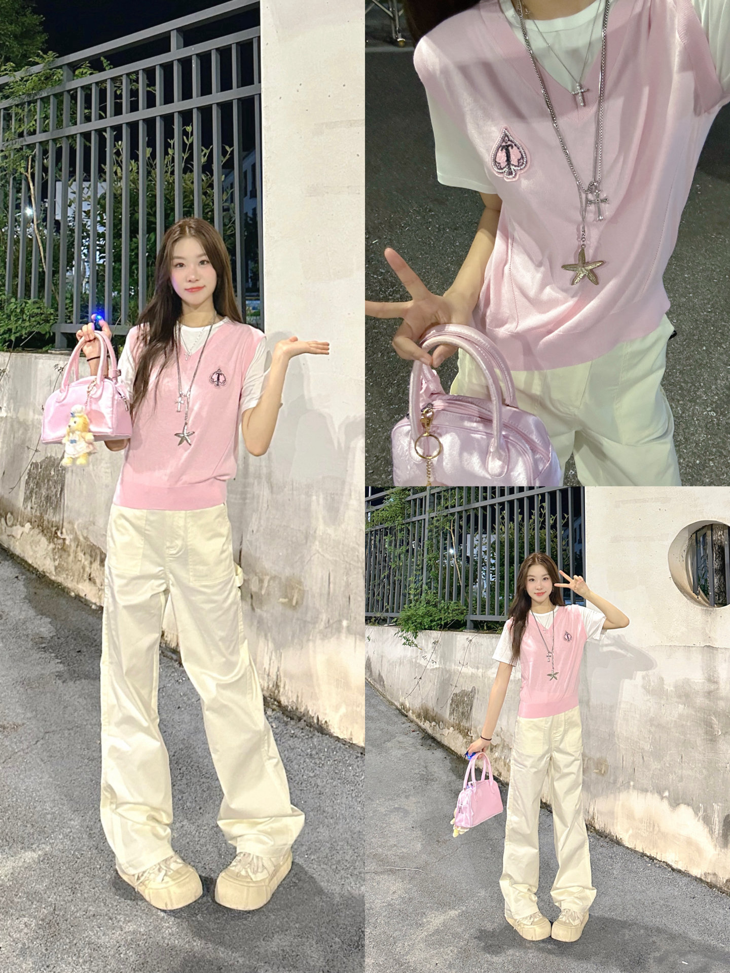 韩系嫩粉马甲日常减龄穿搭！！
