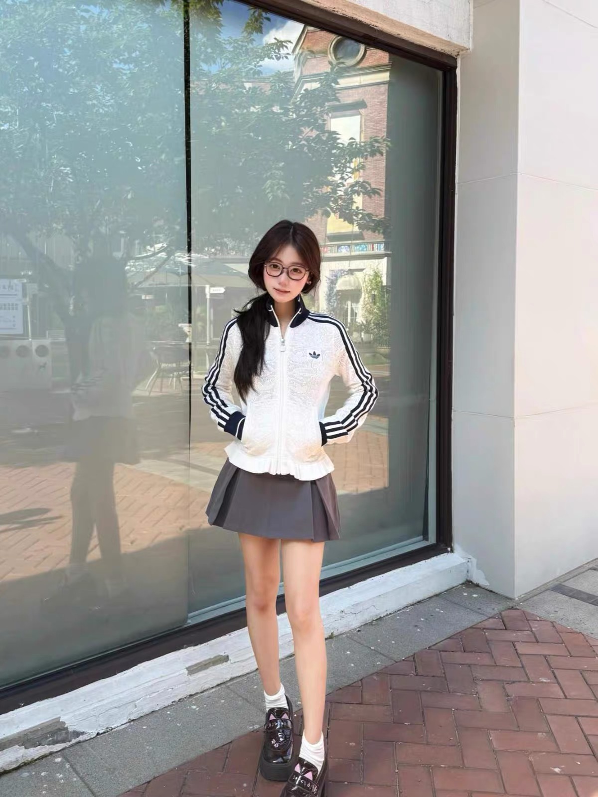 韩系学院风OOTD｜三叶草蕾丝运动外套太绝✨