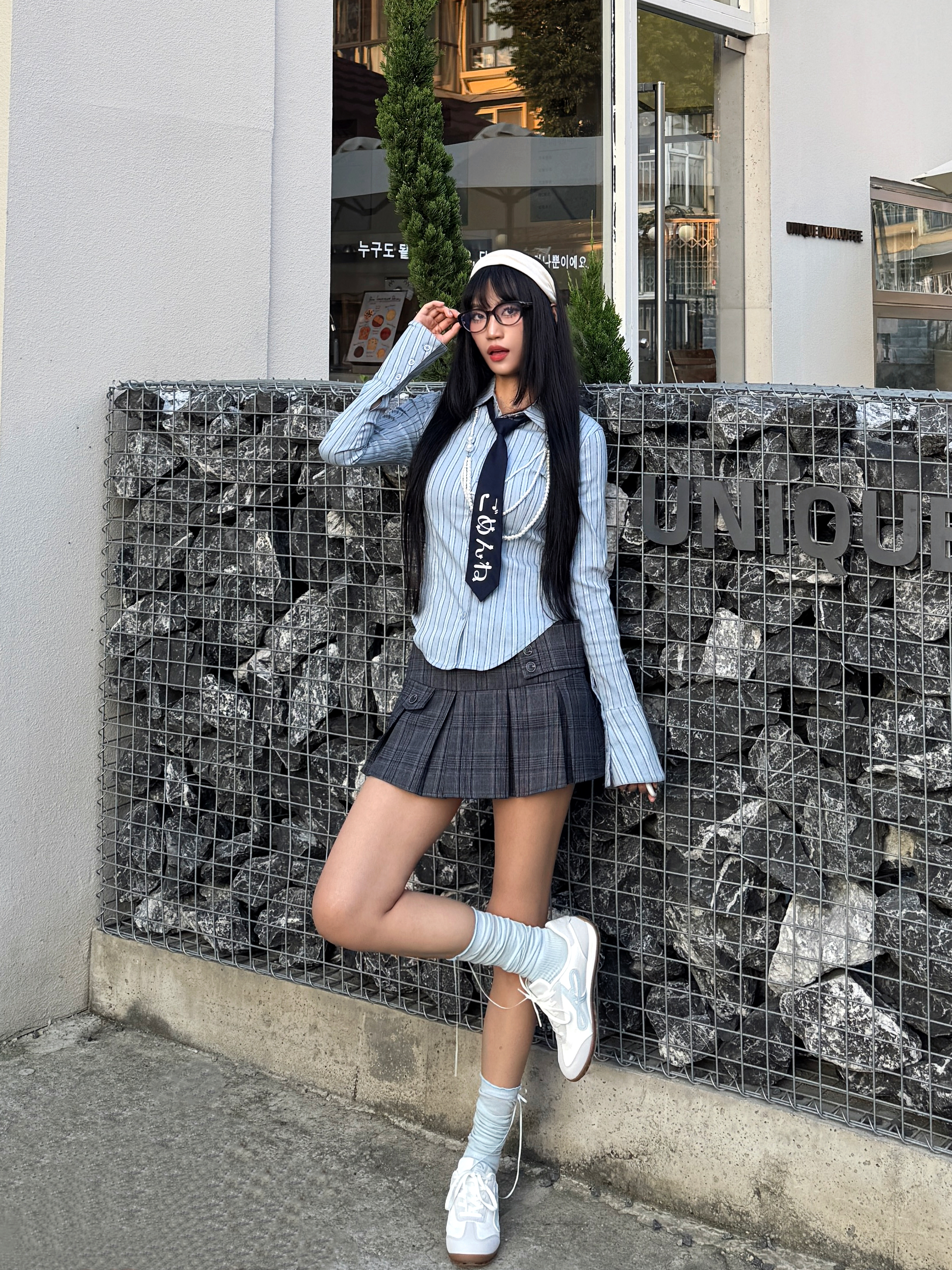 韩系街景ootd|姐系学院风穿搭
