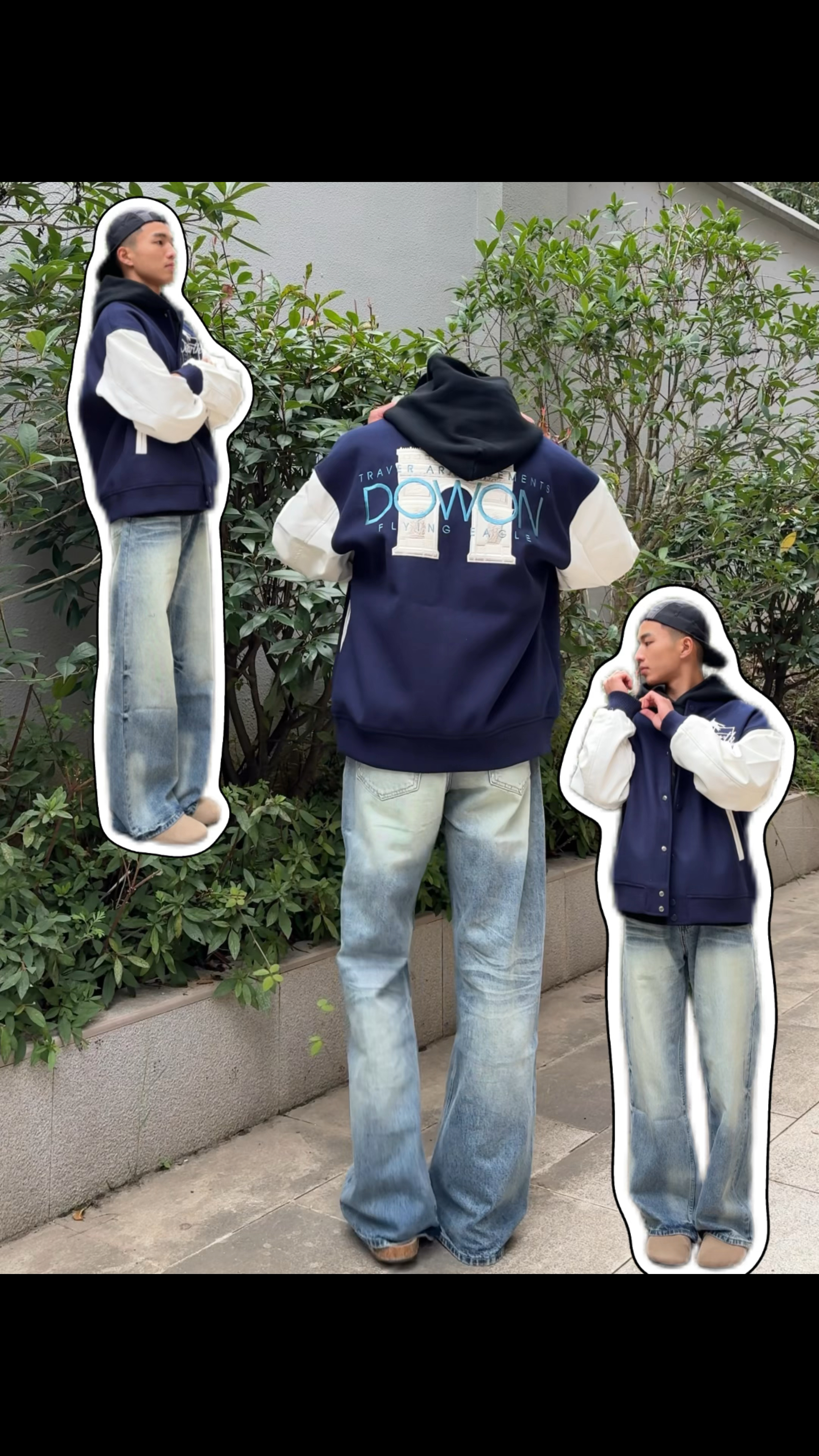 秋日氛围感穿搭：藏蓝棒球服➕蓝牛/勃肯鞋