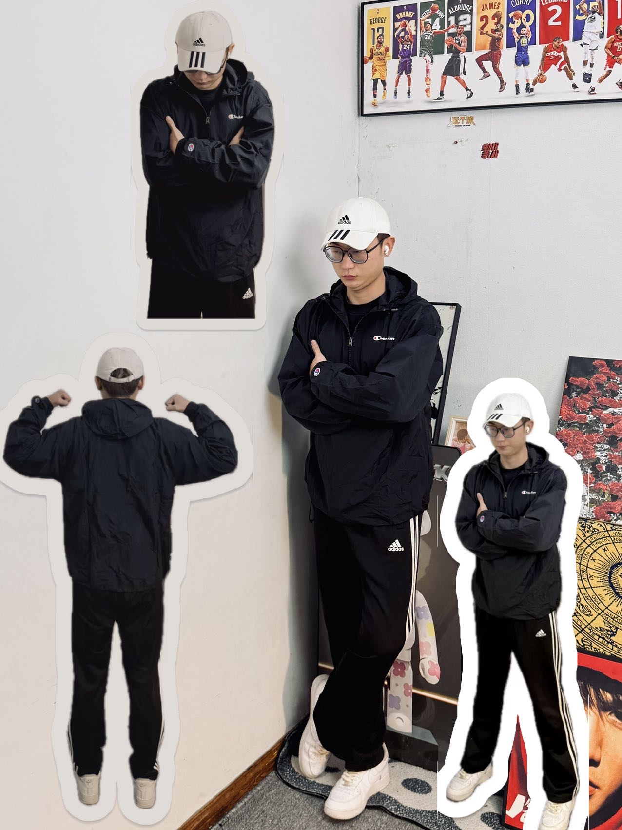 秋冬懒人通勤年度穿搭🧥：黑套头夹克➕三条纹裤 顺色又松快