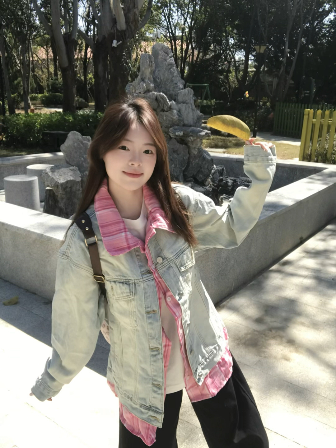 复古粉撞牛仔蓝假两件外套💘