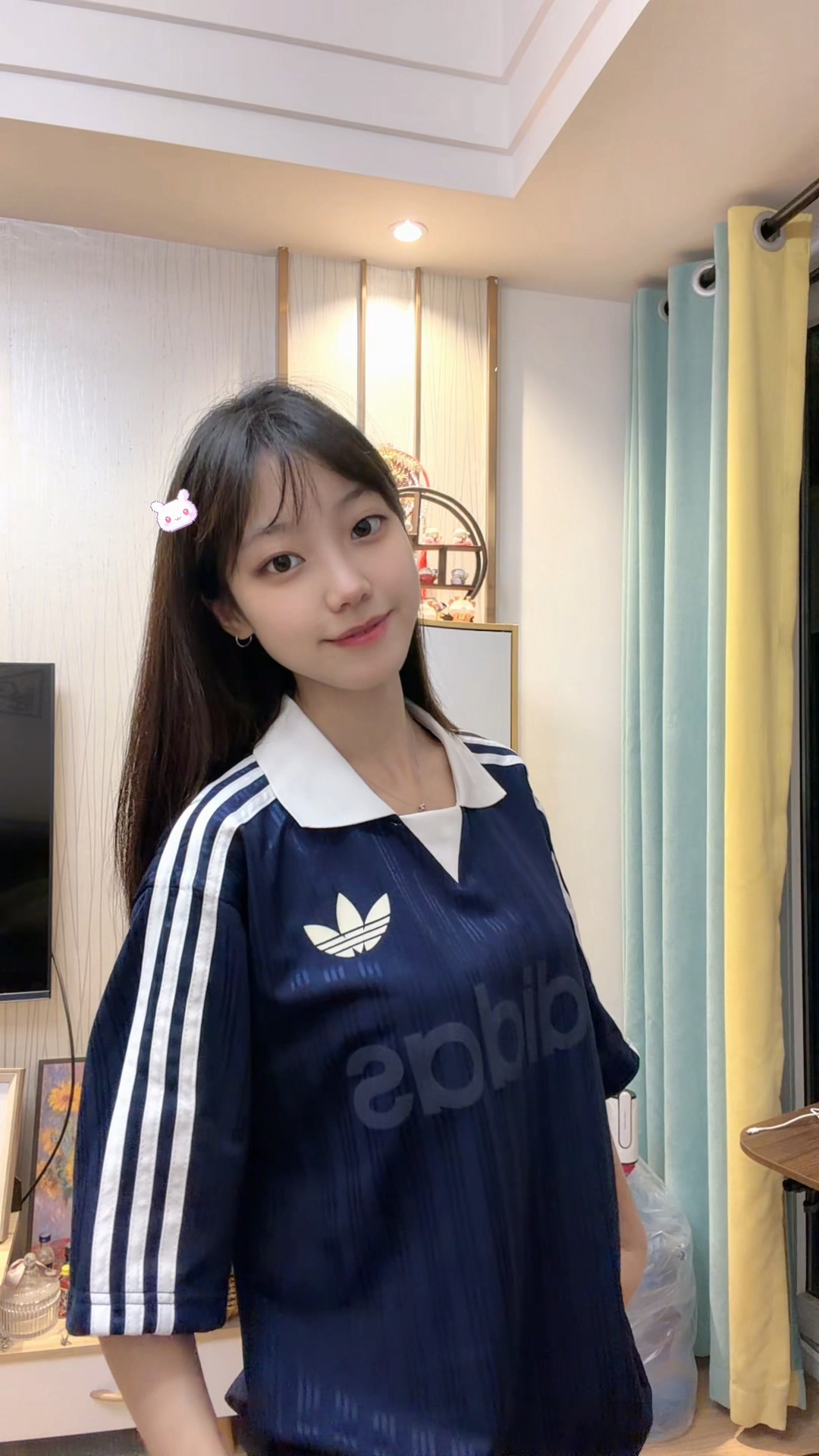 Adidas/韩版三叶草阿迪达斯字母宽松短袖条纹T恤 男女同款 JX8981