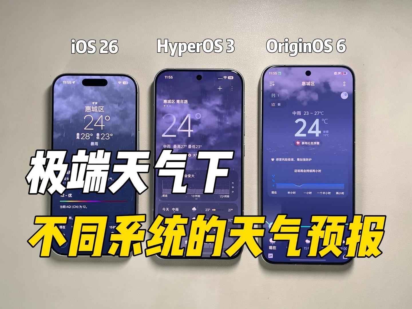 极端天气时 不同手机系统的天气预报！