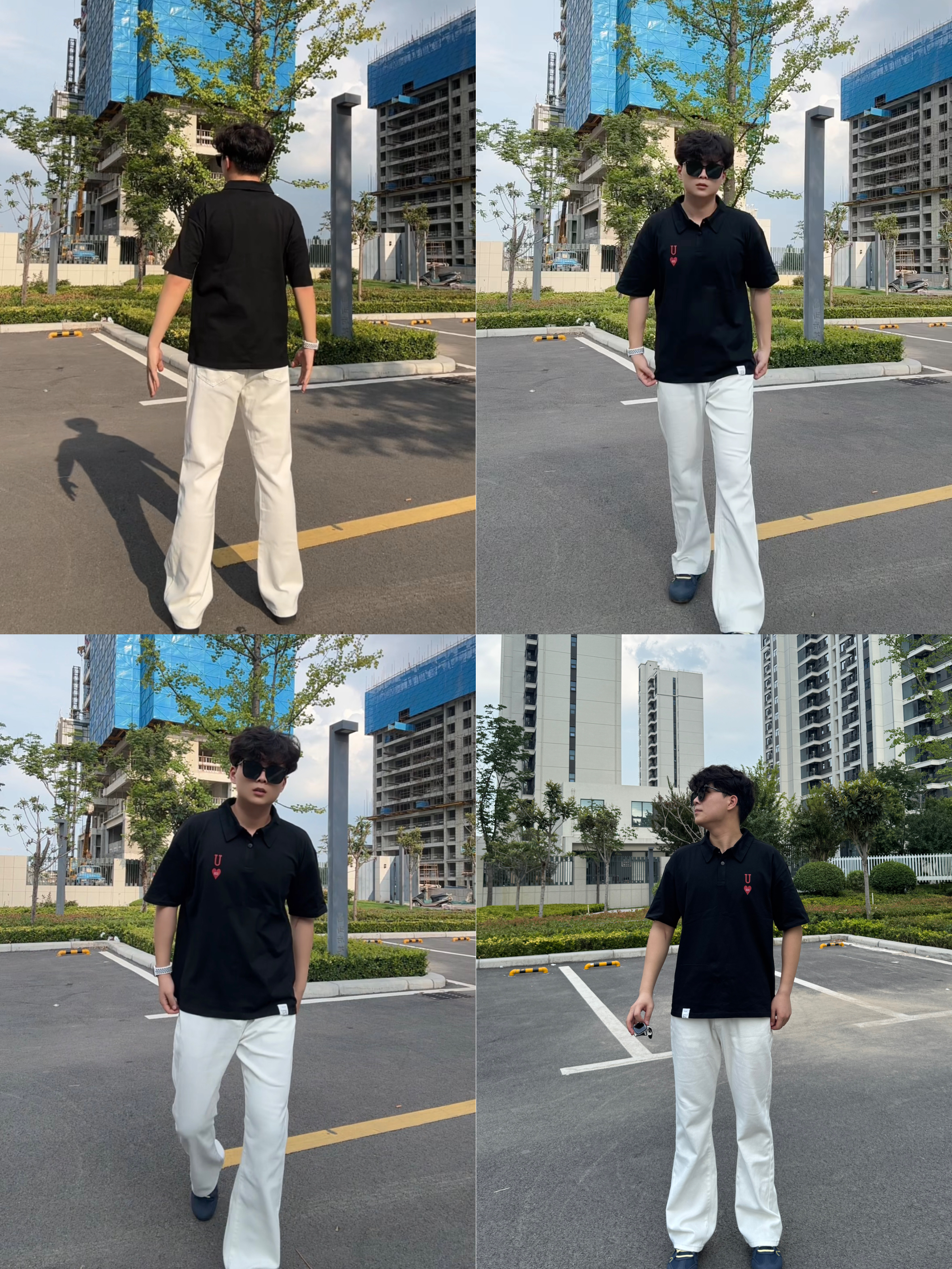 夏日少年感穿搭 |黑爱心POLO+垂感白裤搭配环球懒人鞋