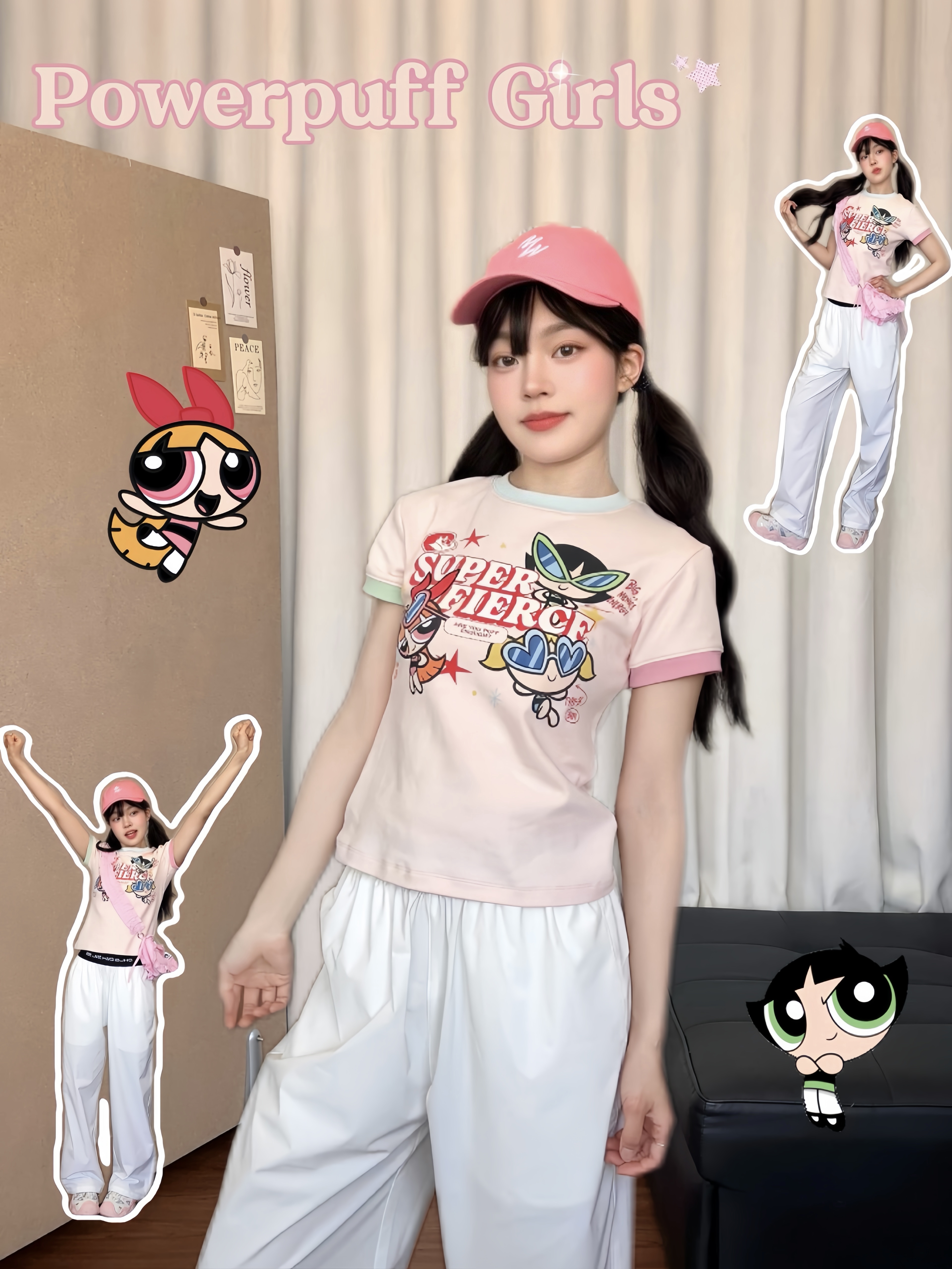 粉白配色yyds🎀飞天小女警T的元气搭配!
