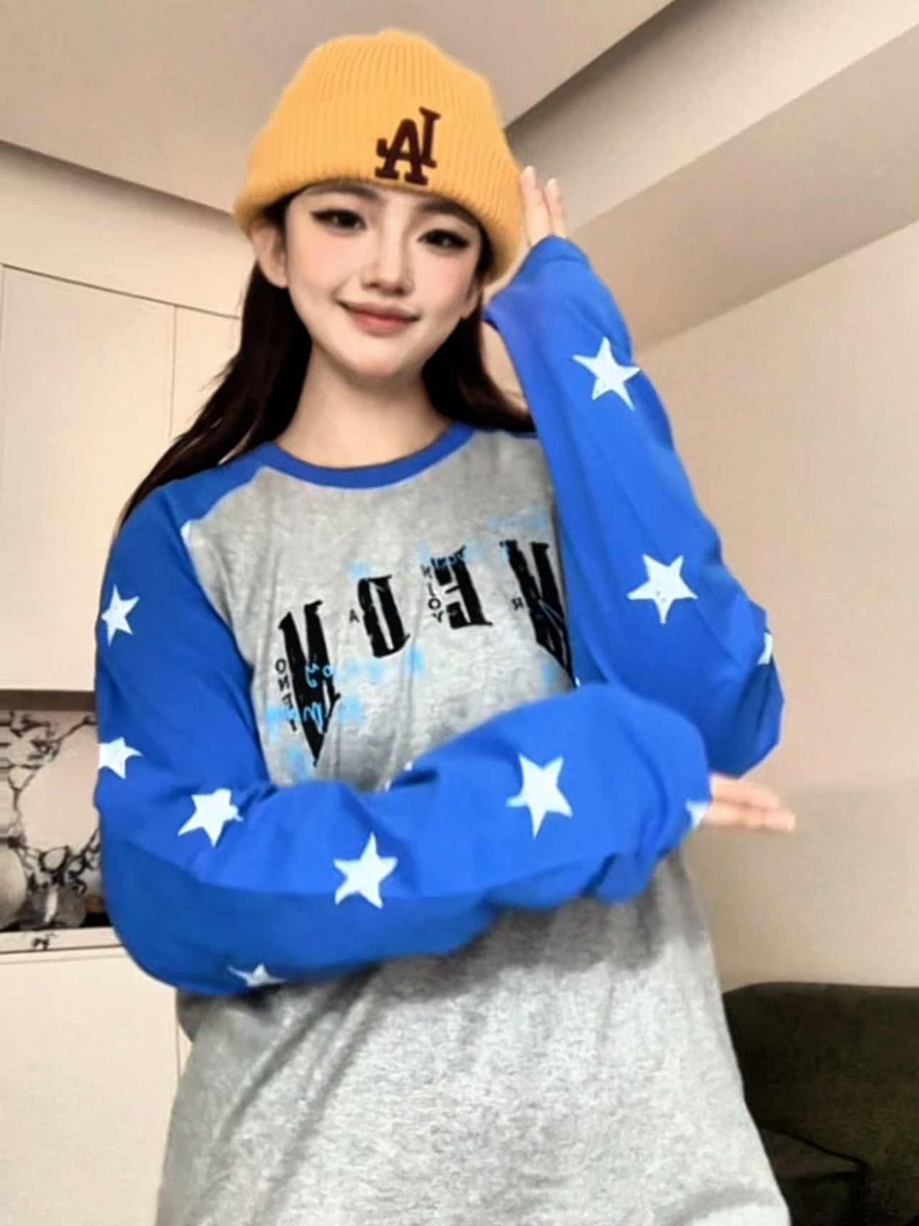 早秋插肩长袖✨星星袖美式复古感直接拉满