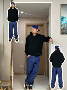 黑蓝撞色|美式复古工装穿搭