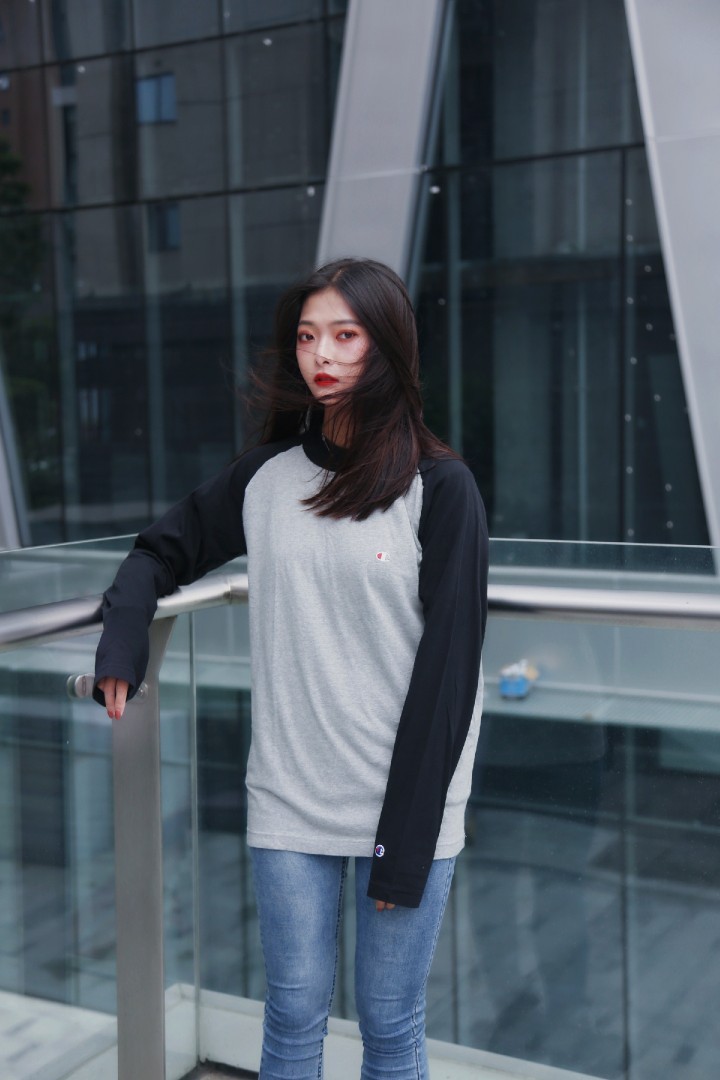 Champion 撞色彩色双标长袖T恤 