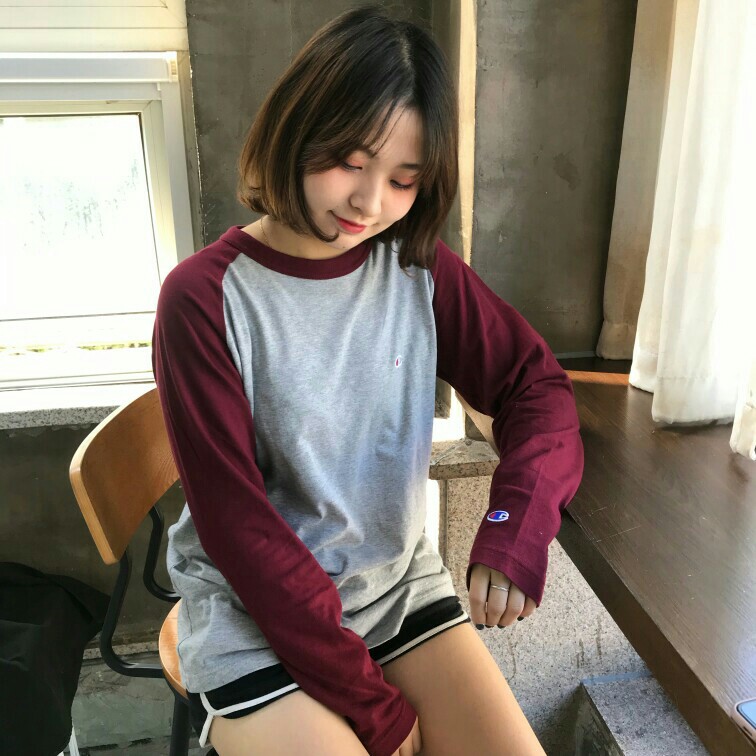 Champion 撞色彩色双标长袖T恤 