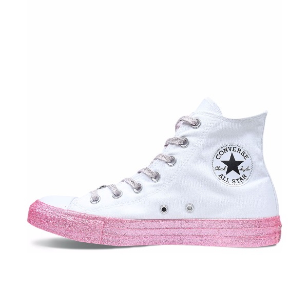 推荐商品：Converse/匡威 Chuck Taylor All Star 帆布鞋 常青款轻便防滑耐磨百搭复古圆头减震贴合高帮 Glitter High Top White Miley Cyrus联名/白色/粉色