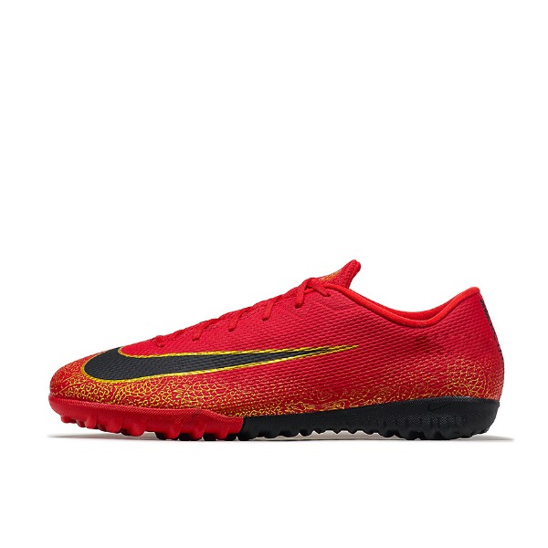 推荐商品：Nike Mercurial Vapor 12 Academy CR7 TF 中端 碎钉 防滑耐磨 减震 人造草地 足球鞋 Bright Crimson/Black/Gold 红色/黑色