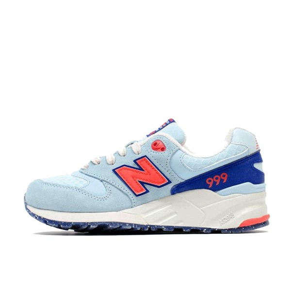 推荐商品：New Balance 999 跑鞋 减震防滑轻便透气耐磨复古经典合成革织物低帮 浅蓝/橙/孔雀蓝