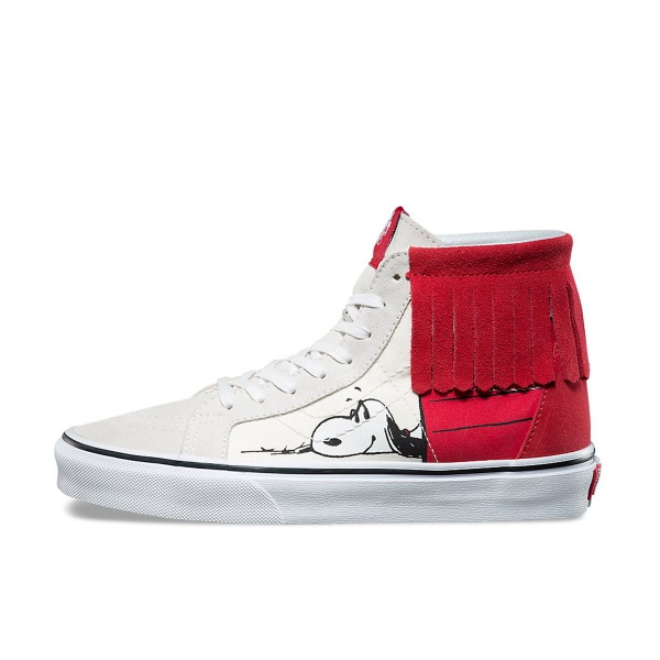 推荐商品：Vans/范斯 SK8-Hi 板鞋 潮流经典拼接复古街头厚底 Peanuts/Moc Dog House 白红史努比