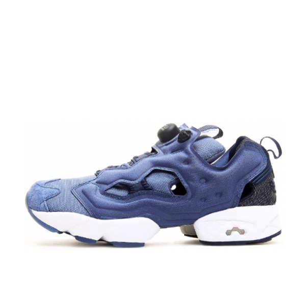 推荐商品：Reebok/锐步 Insta Pump Fury SMG 运动休闲鞋 舒适防滑耐磨减震回弹织物脚蹬合成革网布拼接圆头复古 DarkBlue 灰蓝