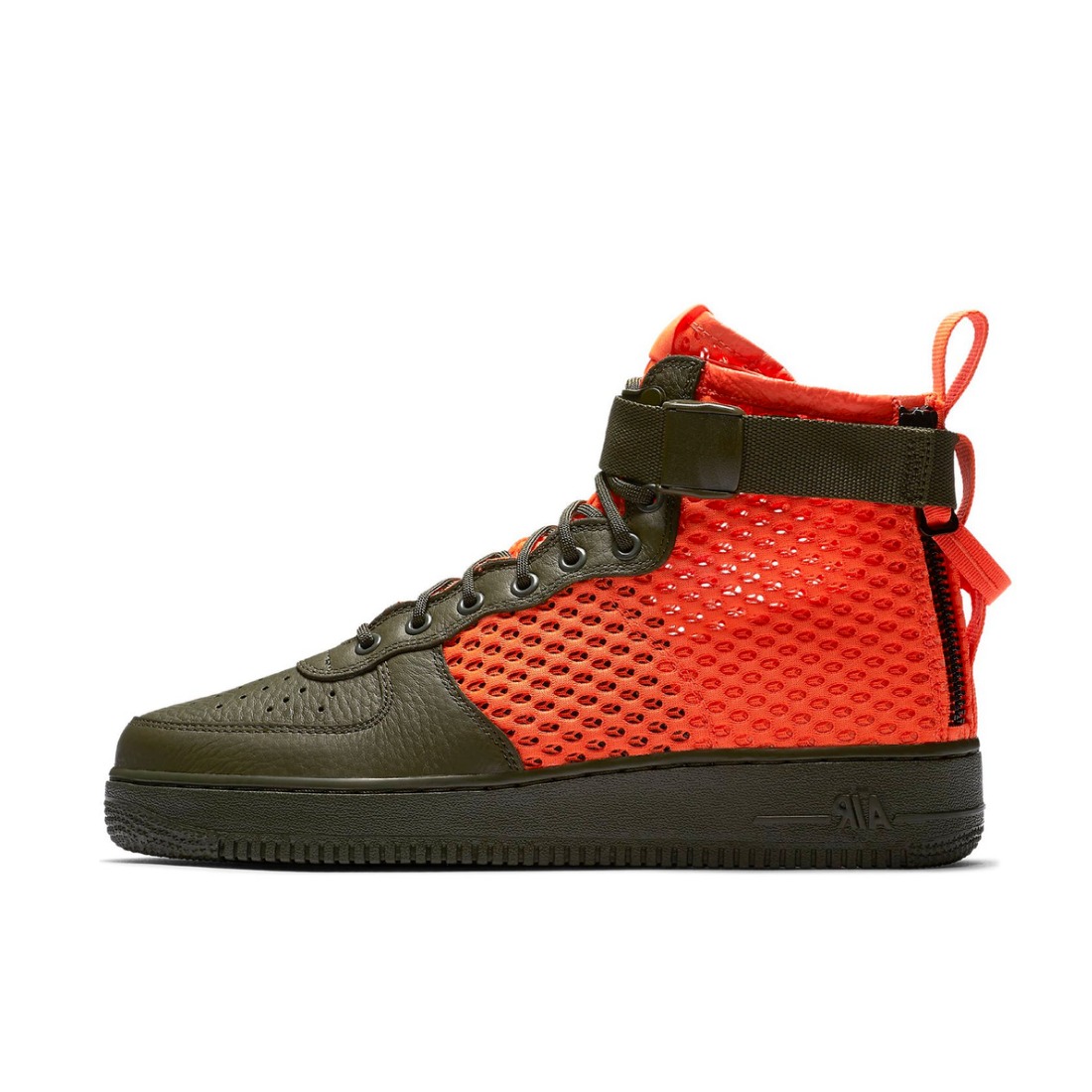 推荐商品：Nike Air Force 1 SF 板鞋 机能缠绕防滑耐磨减震透气复古包裹性 Mid Cargo Khaki Total Crimson 绿橙