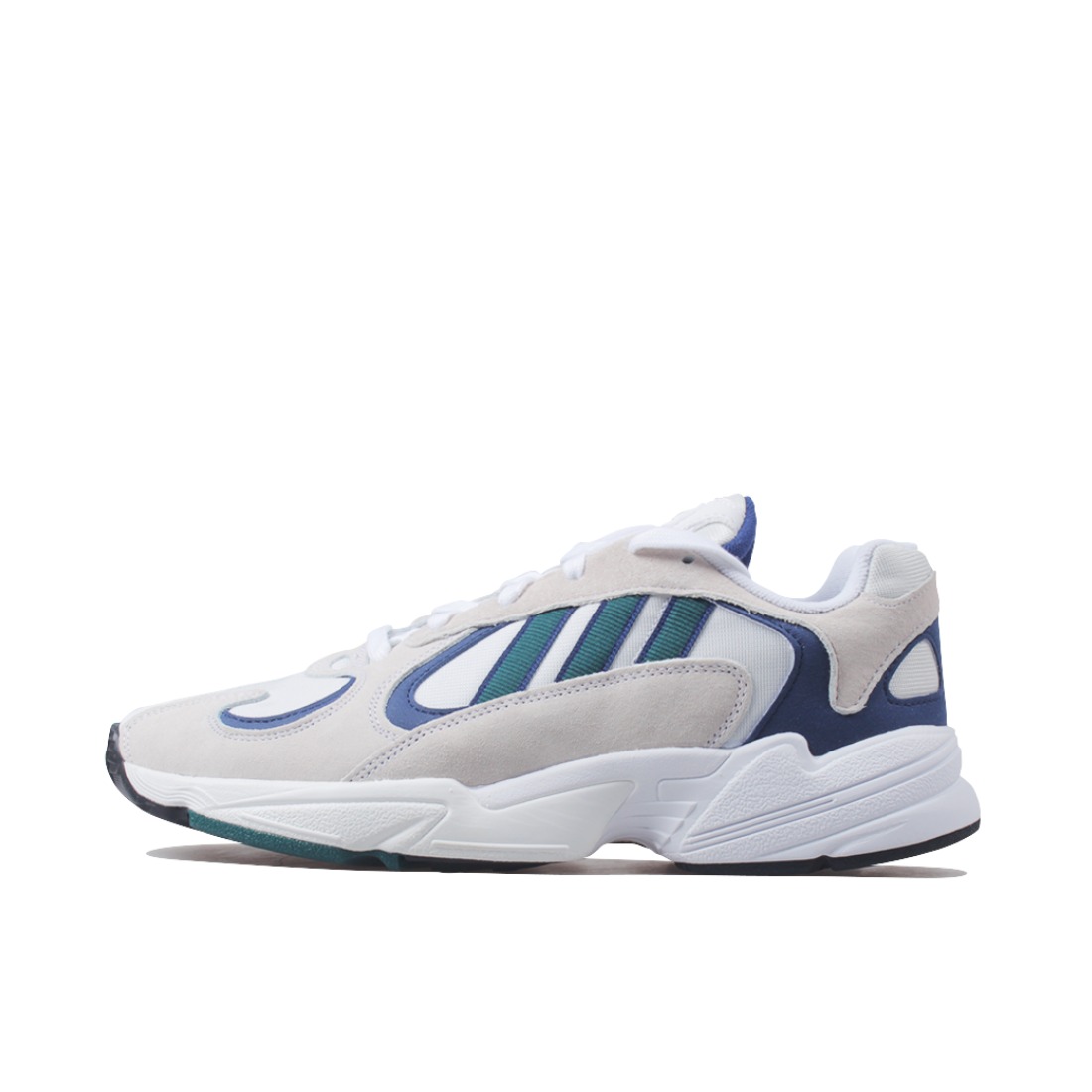 推荐商品：adidas Originals Yung-1 经典复古 潮流 防滑耐磨 舒适透气 增高 轻便 运动休闲鞋 White Blue 灰白藏蓝