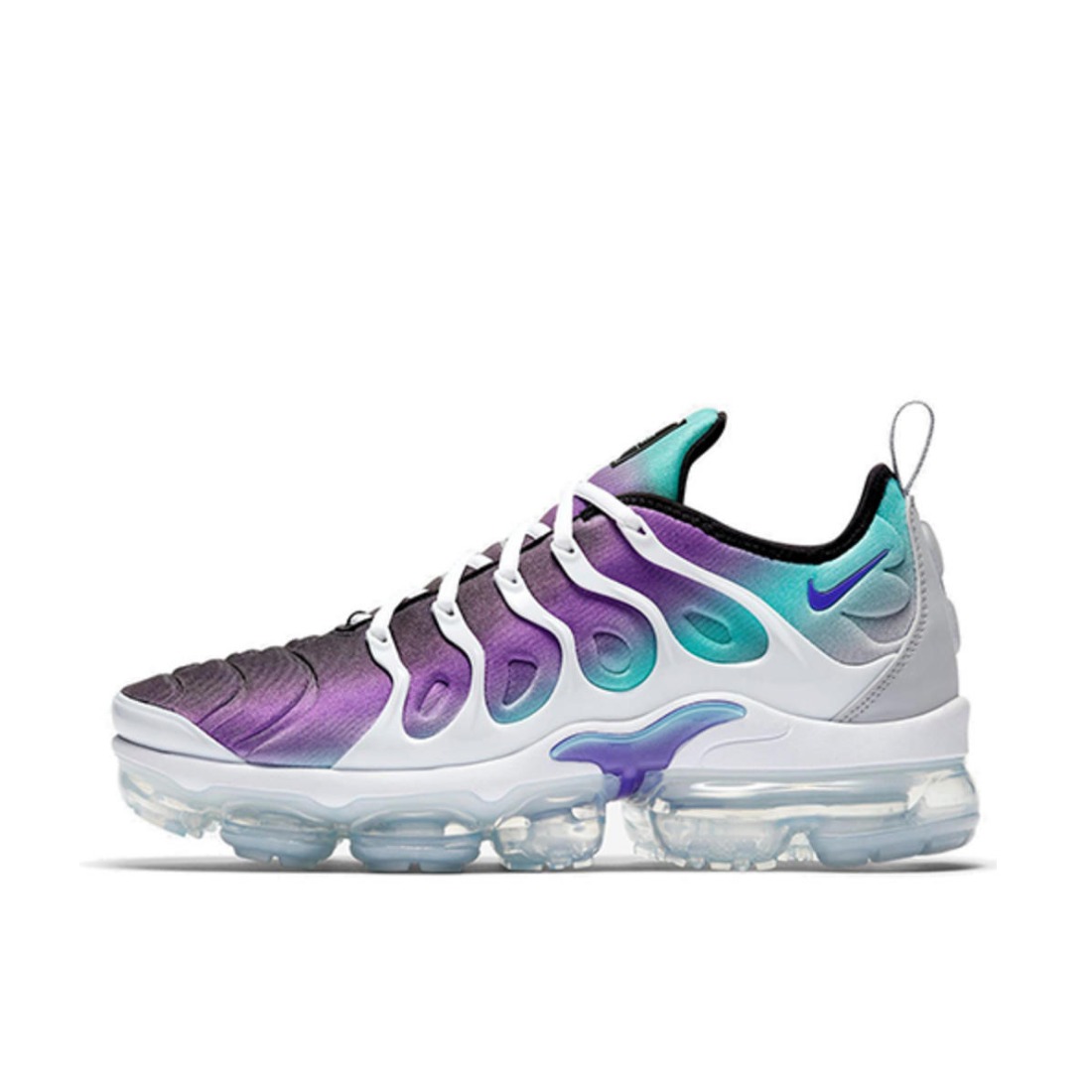 推荐商品：Nike Air VaporMax Plus 跑鞋 全掌气垫减震回弹防滑耐磨舒适透气运动织物 Grape 白紫色