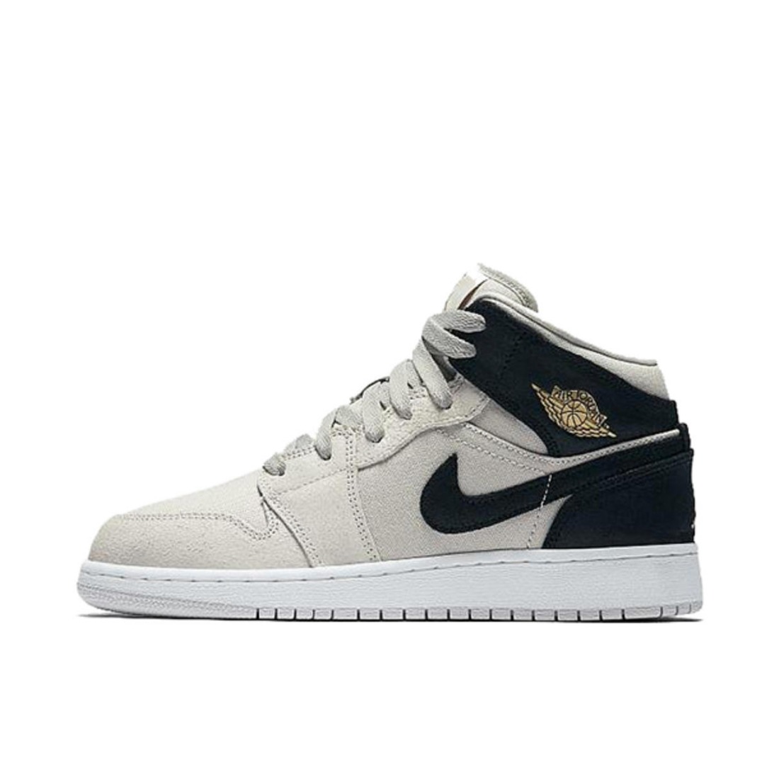 推荐商品：Air Jordan 1 板鞋 运动休闲鞋 复古潮流支撑合成革 Mid Light Bone 中帮/狼灰金标