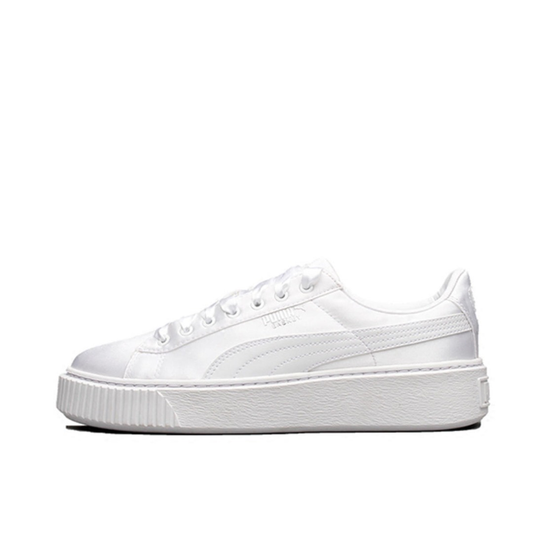 推荐商品：Puma/彪马 Basket Platform 板鞋 休闲复古轻便厚底增高防滑抓地 White 白丝绸