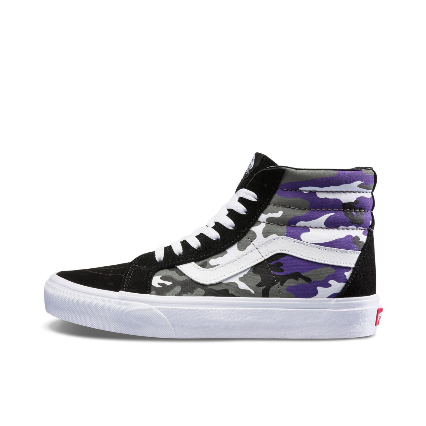 推荐商品：Vans/范斯 SK8-Hi 板鞋 潮流经典拼接复古街头厚底 Black/Heliotrope/True White 黑紫迷彩