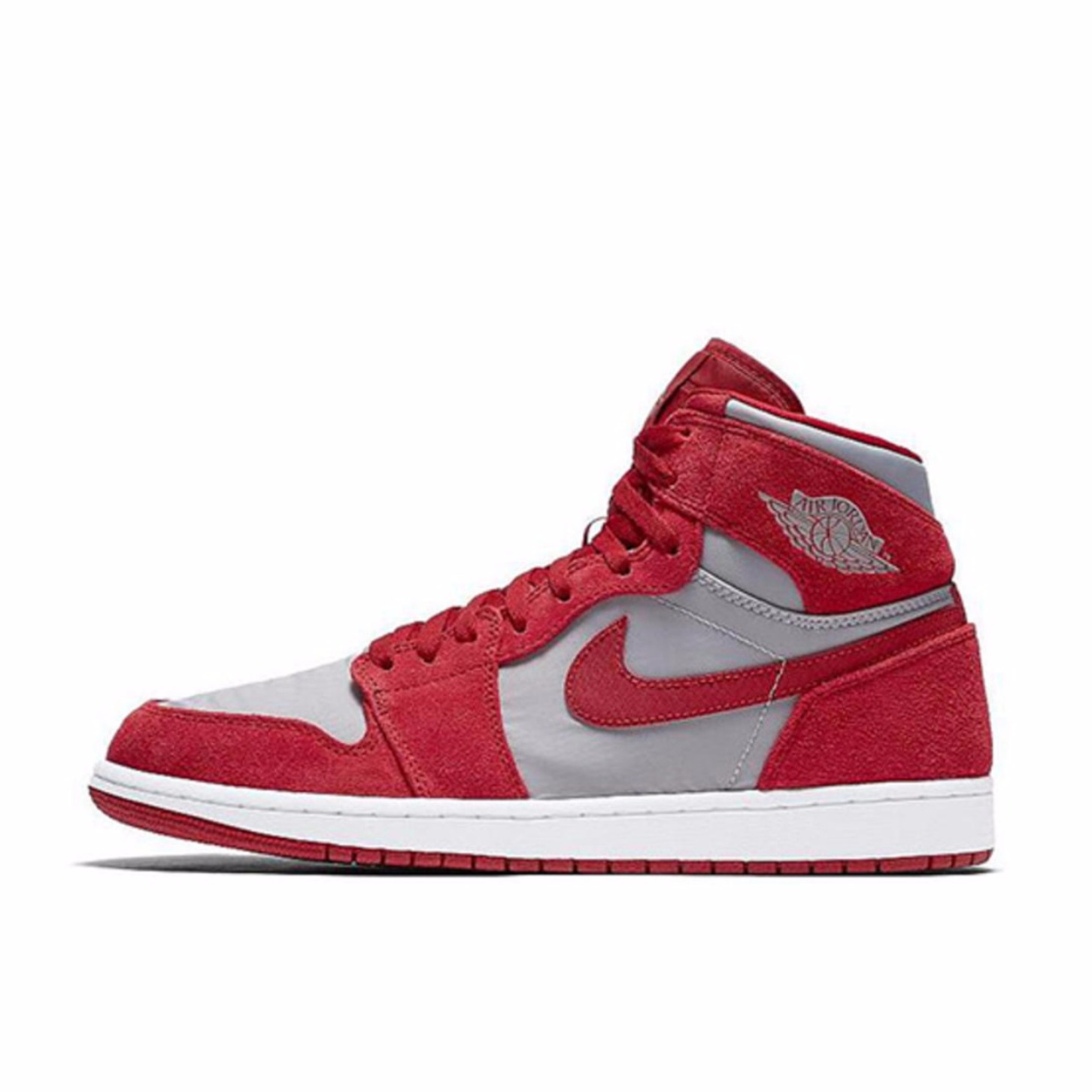 推荐商品：Air Jordan 1 板鞋 运动休闲鞋 复古潮流支撑合成革 PREM Gym Red/Wolf Grey 高帮/灰红麂皮