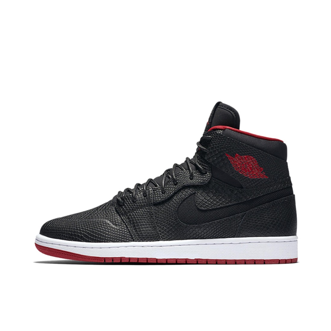 推荐商品：Air Jordan 1 板鞋 运动休闲鞋 复古潮流支撑合成革 Nouveau Snakeskin 高帮/全面黑红蛇纹
