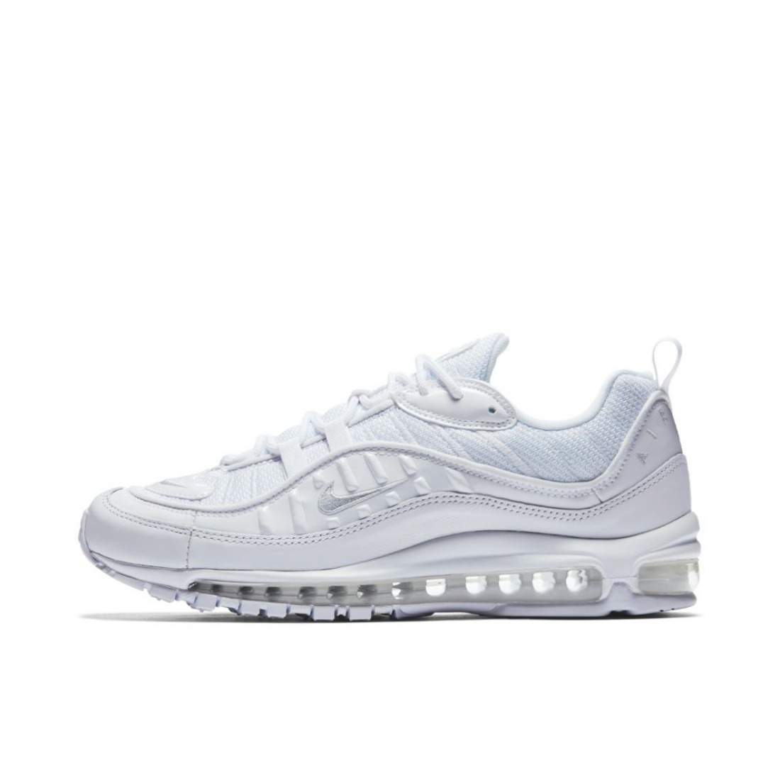 推荐商品：Nike Air Max 98 跑鞋 潮流复古全掌缓震回弹防滑耐磨轻便透气时尚拼接圆头气垫 White 纯白
