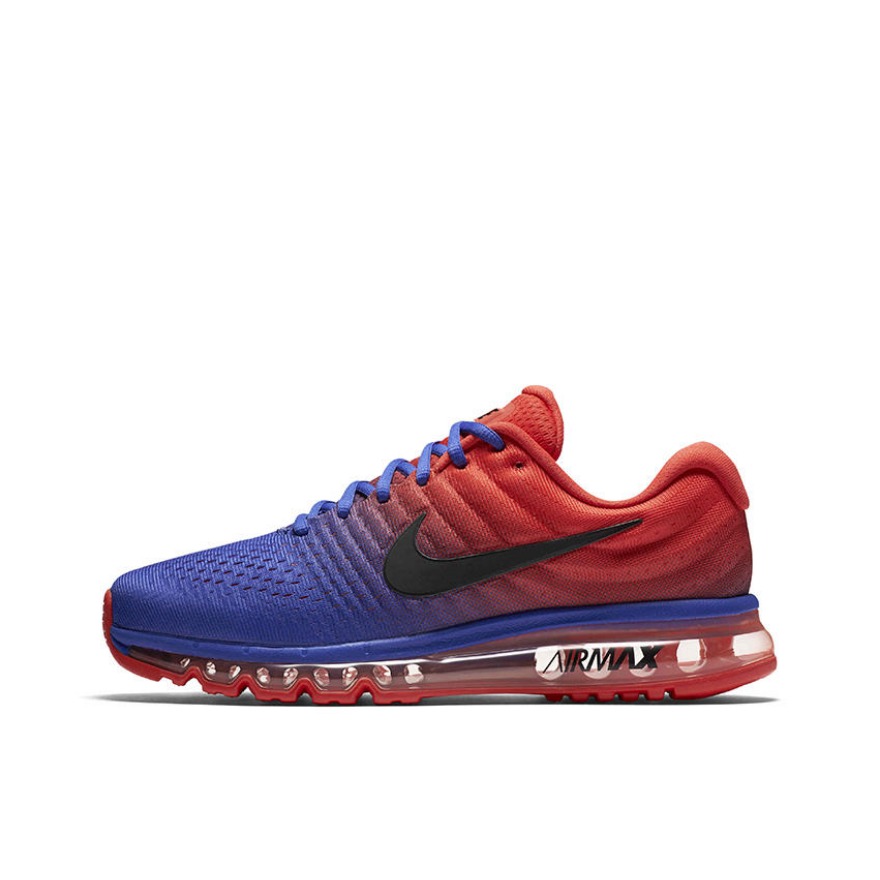 推荐商品：Nike Air Max 2017 跑鞋 减震回弹防滑耐磨舒适透气运动织物支撑简约休闲短跑 Paramount Blue Black 红蓝