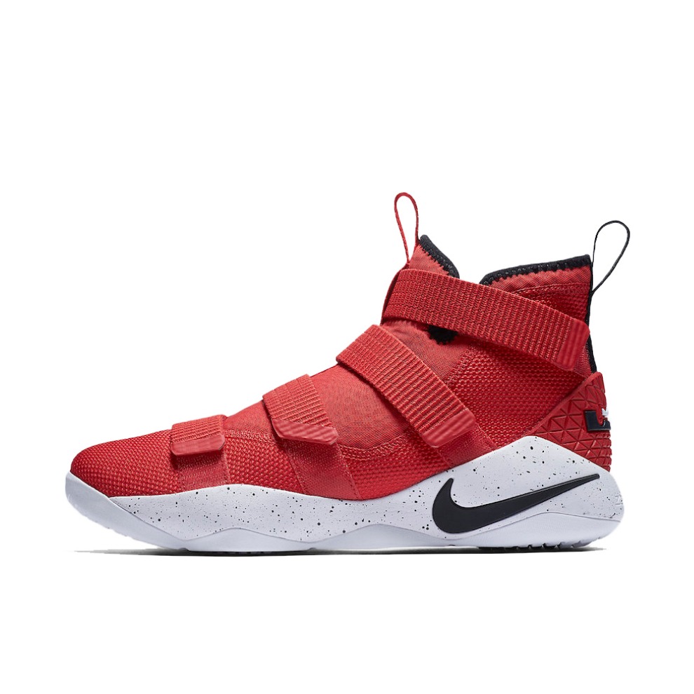 推荐商品：Nike LeBron Soldier 11 士兵11 减震回弹 防滑耐磨 透气支撑 舒适圆头 实战运动 织物 篮球鞋 University Red 红白/黑钩