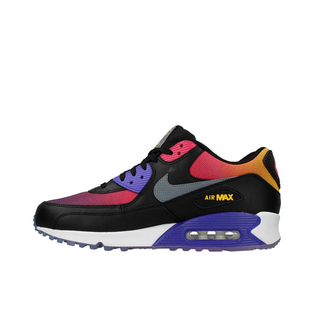 推荐商品：Nike Air Max 90 跑鞋 气垫合成革缓震透气复古增高圆头贴合拼接 SD Gradient 黑色/紫色/黄色