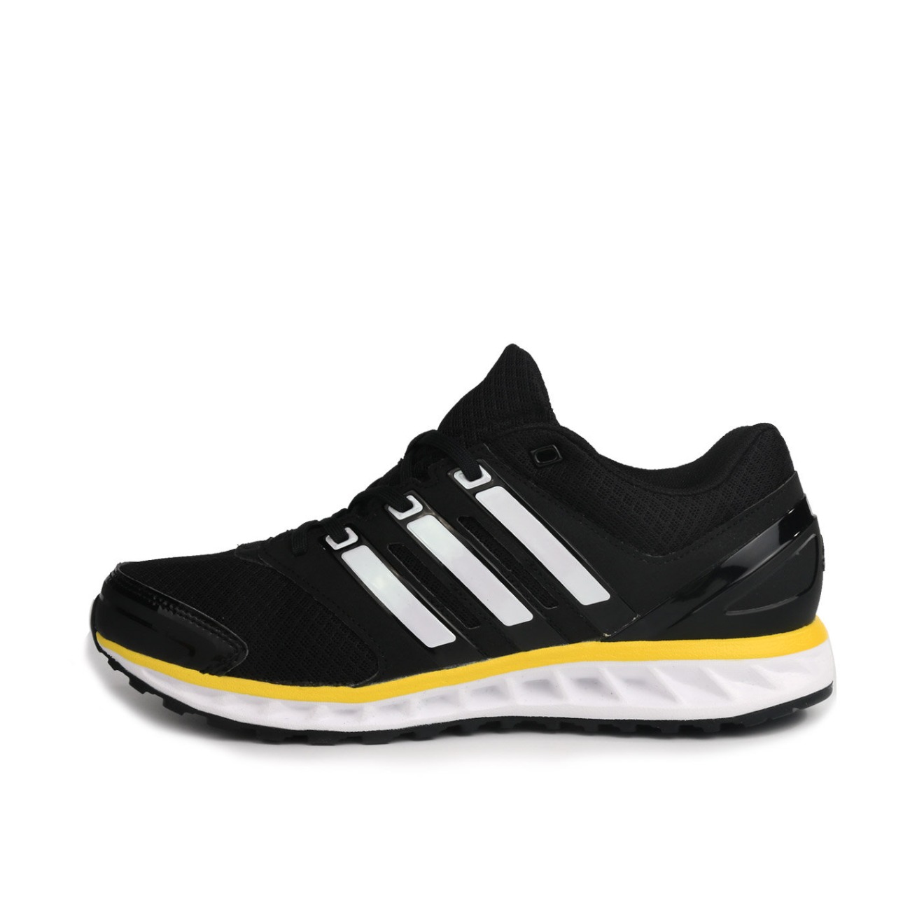 推荐商品：adidas Falcon Elite 3 跑鞋 防滑耐磨织物网布透气减震轻便舒适百搭低帮 Black/White/Yellow 黑白黄