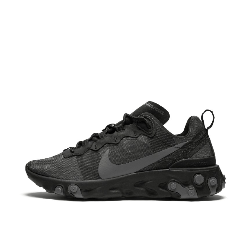 推荐商品：Nike React Element 55 跑鞋 轻便透气缓震耐磨舒适泡棉运动织物支撑防滑解构 Triple Black 纯黑