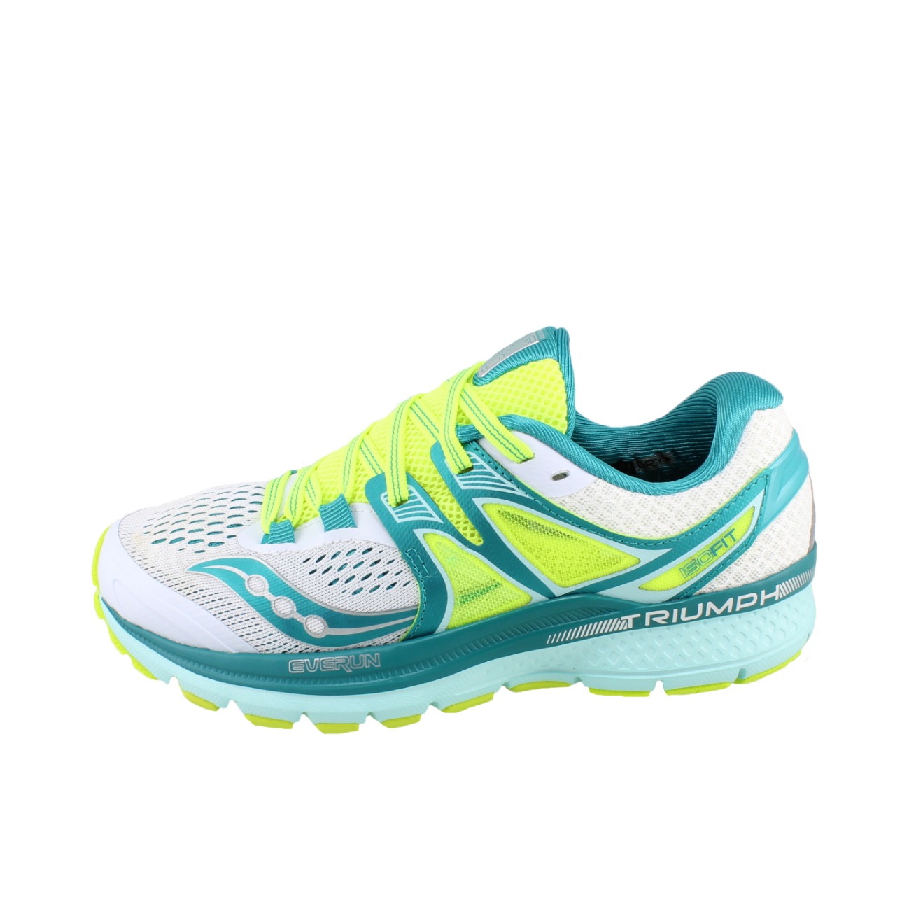 推荐商品：Saucony/索康尼 Triumph ISO 胜利 3 防滑 轻便 休闲 时尚 百搭 减震 耐磨 跑鞋 White/Teal/Citron 白绿