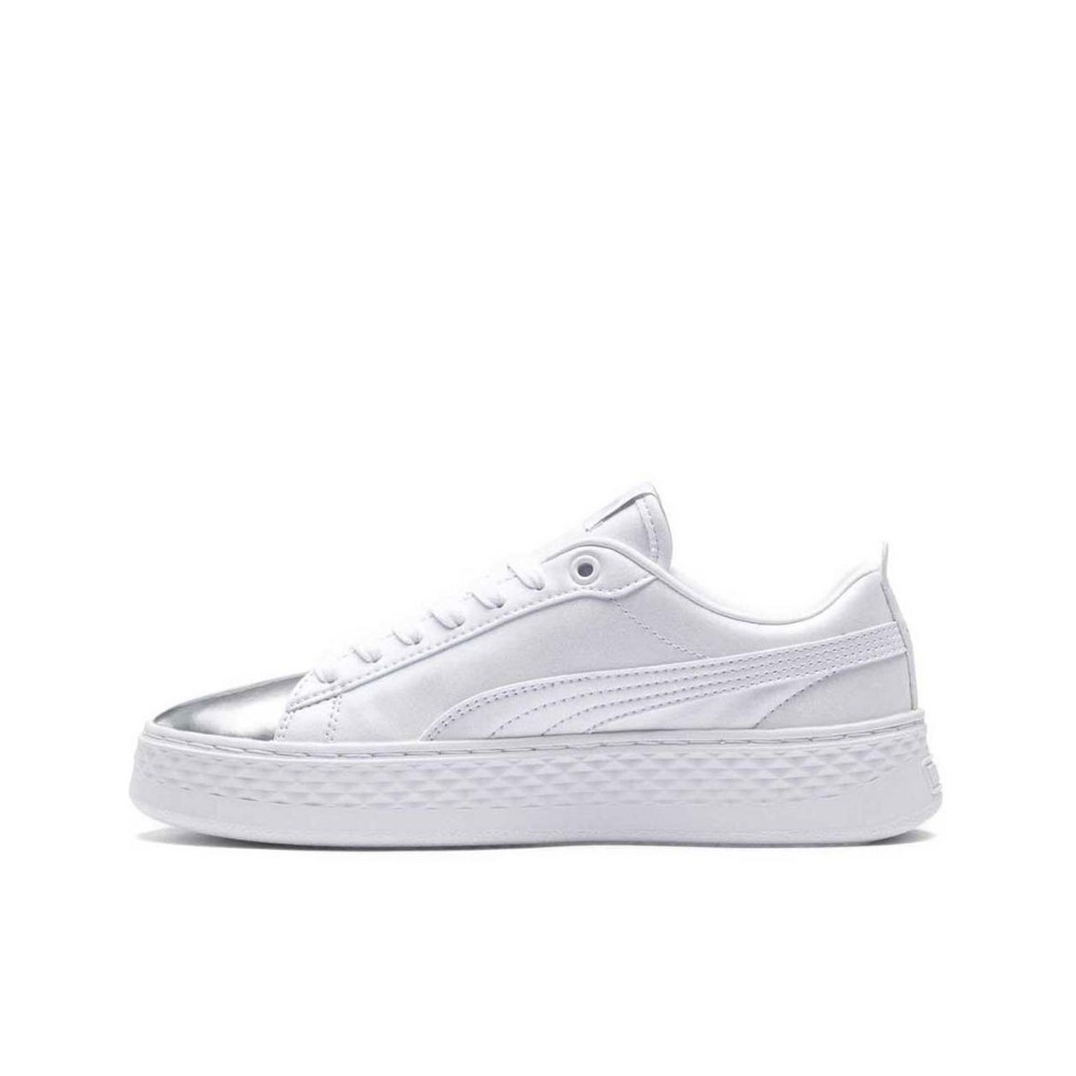推荐商品：Puma/彪马 Smash Platform 松糕鞋 板鞋 防滑耐磨舒适透气轻便百搭复古圆头包裹性 White/Silver 白银