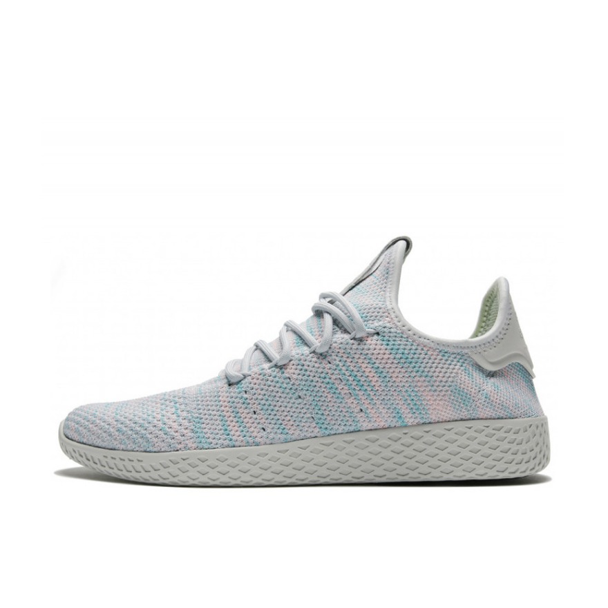 推荐商品：adidas Tennis Hu 运动休闲鞋 防滑耐磨网面透气舒适轻便 Pharrell/Blue Pink 粉蓝线条