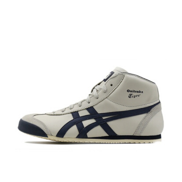 推荐商品：Onitsuka Tiger Mexico Mid Runner 复古时尚 轻便 减震 防滑 耐磨 德训鞋 休闲鞋 Birch/Indian Ink 中帮/米白/蓝色