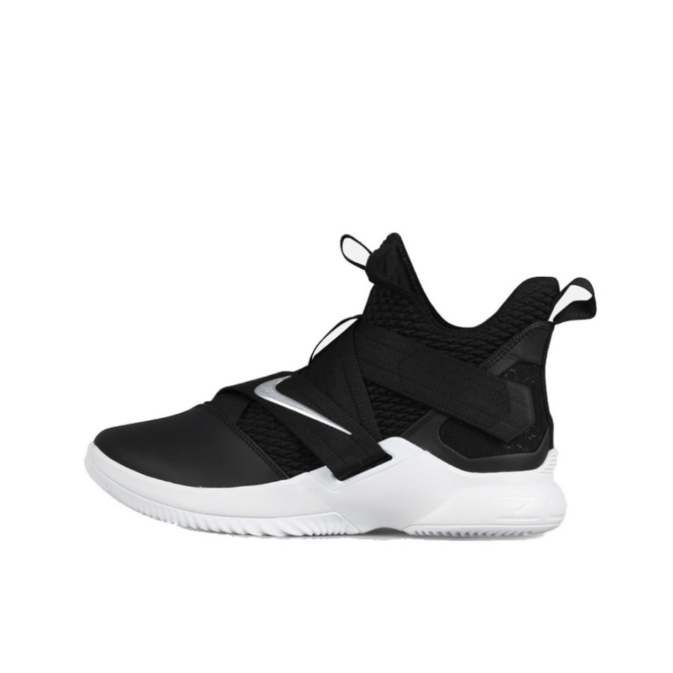 推荐商品：Nike LeBron Soldier 12 士兵12 防滑耐磨 舒适支撑 轻便缓震 圆头 织物 实战 合成革 篮球鞋 Black/Metallic Silver/White 黑银