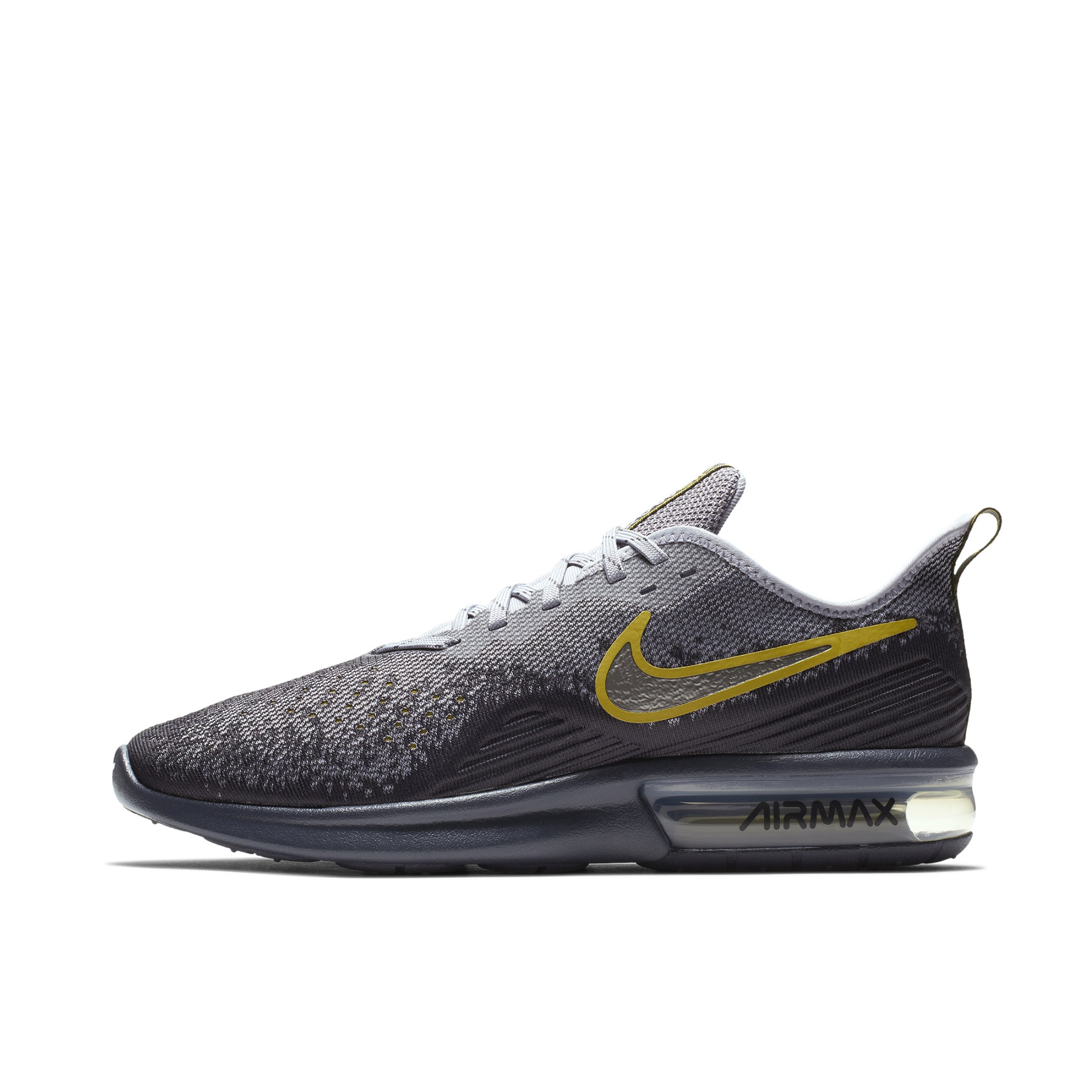 推荐商品：Nike Air Max Sequent 4 跑鞋 舒适透气防滑耐磨减震回弹合成革复古百搭 Gridiron/Gold 灰金