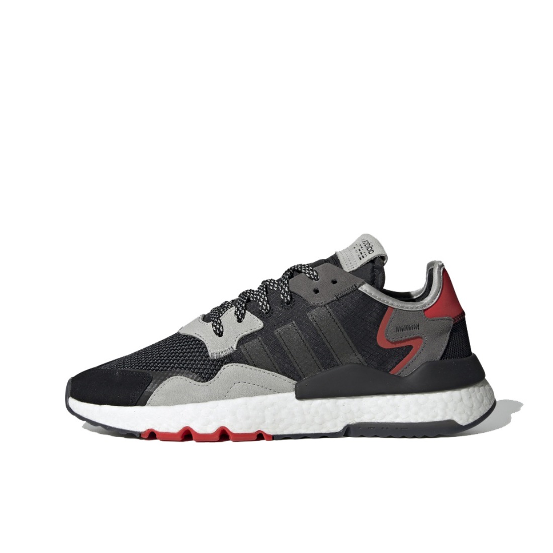 推荐商品：adidas Originals Nite Jogger BOOST 透气 防滑 支撑 中底 复古 运动休闲鞋 Black/Grey/Red 黑色/红色/灰色