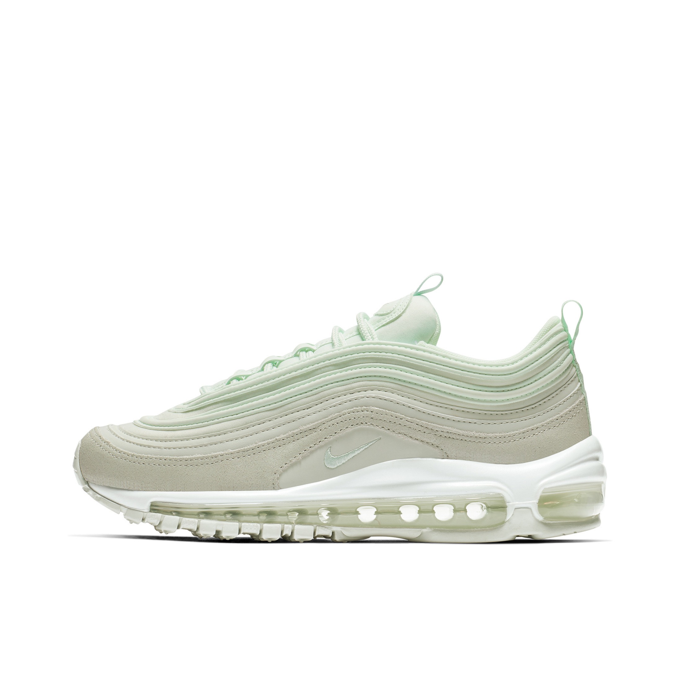 推荐商品：Nike Air Max 97 跑鞋 气垫减震全掌舒适透气防滑耐磨百搭复古织物合成革运动时尚圆头包裹性支撑 Barely Green 草灰绿