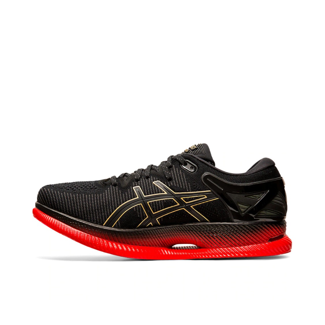 推荐商品：Asics/亚瑟士 Metaride 跑鞋 防滑耐磨缓震回弹舒适透气运动织物 Black/Classic Red 黑红