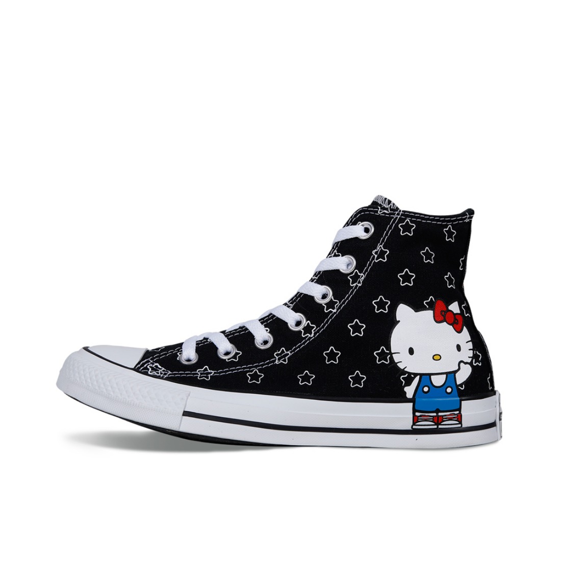 推荐商品：Converse/匡威 Chuck Taylor All Star 帆布鞋 常青款轻便防滑耐磨百搭复古圆头减震贴合高帮 White/Black Hello kitty联名/女款/黑色/白色星星