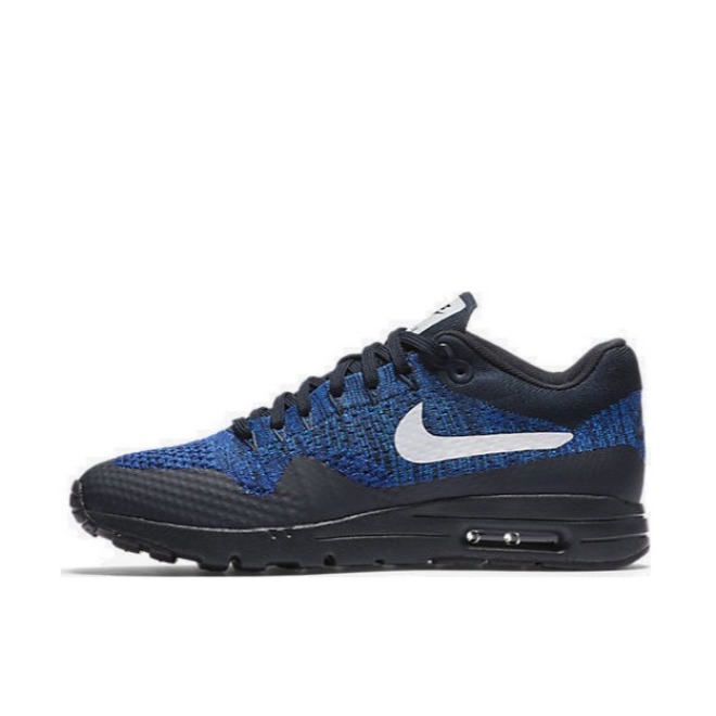 推荐商品：Nike Air Max 1 Flyknit 跑鞋 防滑耐磨舒适透气减震轻便简约复古潮流织物休闲 Dark Obsidian 黑蓝