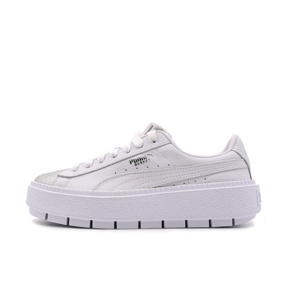 推荐商品：Puma/彪马 Platform Trace 运动休闲鞋 潮流复古圆头松糕底 White/Silver 白银
